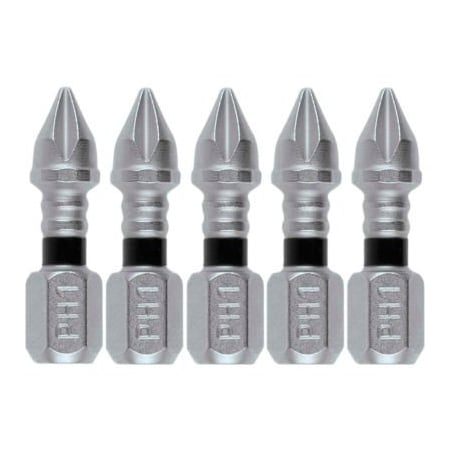 Makita Makita Impact XPS #1 Phillips 1in Insert Bit, Matte Nickel, 5/Pack E-00549